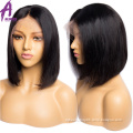 Wholesale Brazilian human hair lace front wig, short bob wig for black women, pre plucked virgin hair lace wig with baby hair